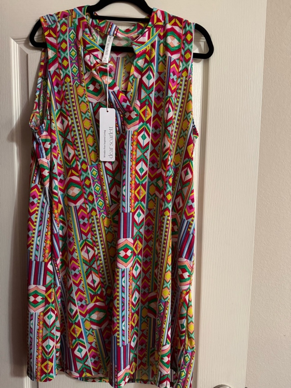 Dear Scarlett Multicolor Geometric Sleeveless Knee Length Dress - XL